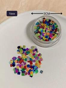 1 Box Nail Art Super Shiny Multicolor Laser Square & Rectangle Sequin Stickers, Thin Mosaic Glitter Decorations, Nail Components, Accessories, Nail Supplies, Y2K Nails - Multicolor - View 2