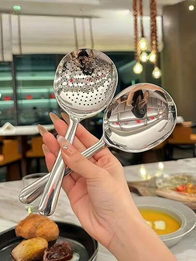 Stainless Steel Cooking & Serving Spoon, Large Short-Handled Serving Spoon And Slotted Spoon - Dishwasher- Easy-To-Clean Kitchen Spoons