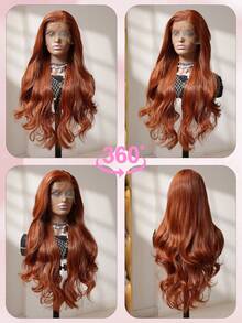 13x6蕾丝前假发，带婴儿发，30英寸长波浪卷合成纤维假发，耐热纤维，弹性帽，适合各种场合，高品质自然柔软合成纤维假发，女士圣诞礼物 - 亮橙色 - 查看 8