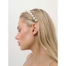 - Emma Pearl Statement Headband Large Pearl Fashion Headband For Women Bridal Hair Accessory Wedding Party Formal And Dressy Occasions - White - View 3