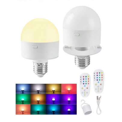 1/2pcs Rechargeable Smart LED Bulb, E26/E27 Base, Dimmable Color Temperature, Remote Control, USB Rechargeable, Suitable For Living Room, Bedroom, Pendant Light, Garden, Porch And Commercial Lighting