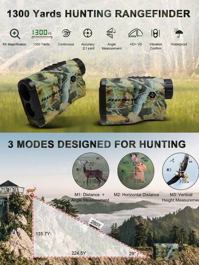 1300 Yards Laser Range Finder For Hunting 6X Magnification Rangefinder Height Angle Horizontal Laser Distance Meter Measurement Tools For Hiking Camouflage