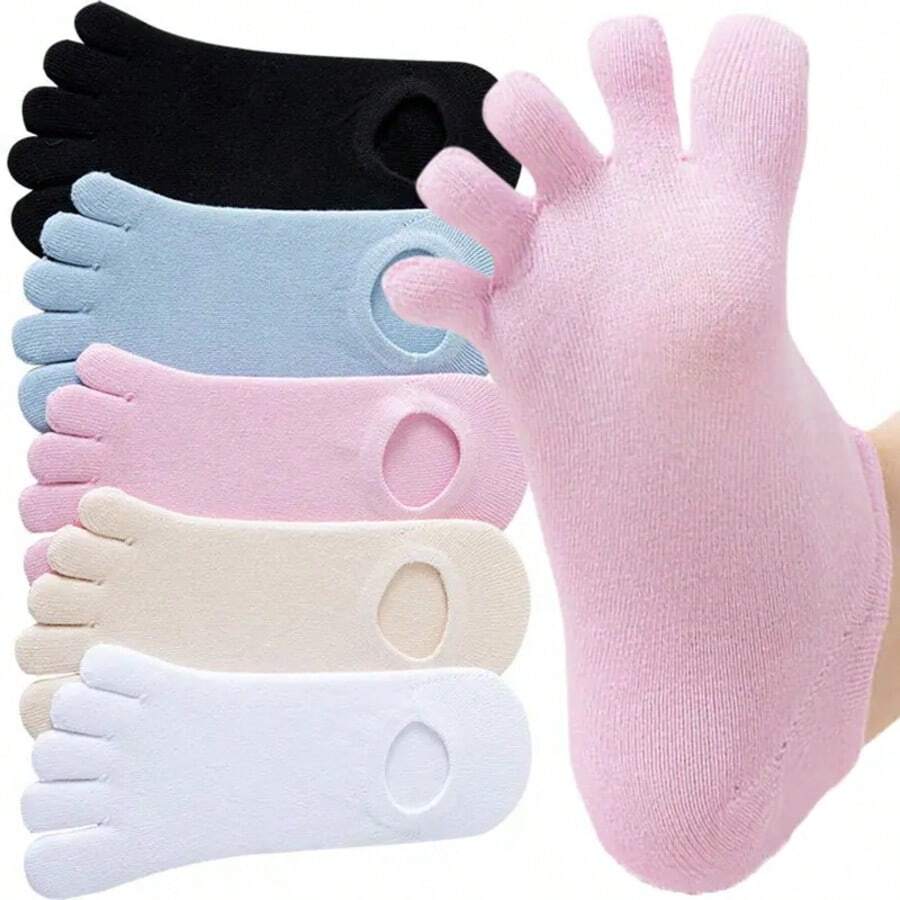 1pair Summer Five Finger Socks Invisible Toe Socks Woman Girl Cotton Thin Solid Soft Shallow Mouth Breathable Socks
