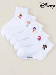 1/5 pares de calcetines lindos de princesas Disney para niñas, Elsa, Sirenita - Multicolor - Ver 16