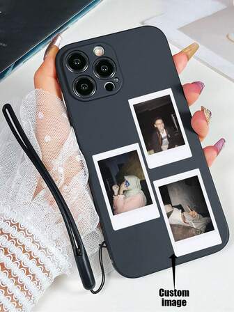 1 pieza Funda de teléfono de TPU negra personalizable con imagen/patrón personalizado y 1 pieza Cordón de silicona negro personalizado, adecuado para aniversario, Día de San Valentín, cumpleaños, boda, Día de la Madre, Día del Padre, regalos para mejores amigos