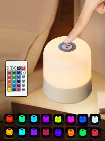 1 PC Night Lamp 3 In 1 Light Colors / RGB Colors With Remote Round/Square Touch Switch Light Colors Changeable Brightness Dimmable Type-C 5V Rechargeable Mini Table Lamp For Room Bedside Hotel Living Room