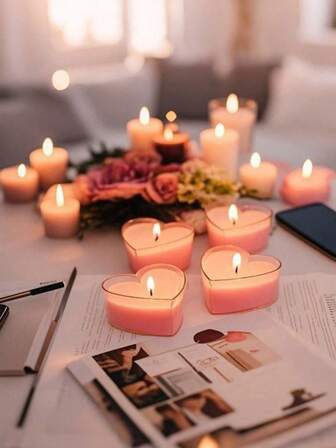 9 Stücke/Set herzförmige Kerzen, Teelichter, romantische herzförmige Kerzen, Hochzeits-, Party- und Familienkerzen, Kerzen mit 3,5-4 Stunden Brenndauer, Wunschkerzen, Geburtstags- und Halloween-Notbeleuchtungskerzen, Muttertags-, Vatertags- und Osterkerzen, Haushaltsartikel, Valentinstags-Kerzen
