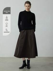 Women's Casual Solid Color Stand Collar Long Sleeve Top, Autumn/Winter - Black - View 3