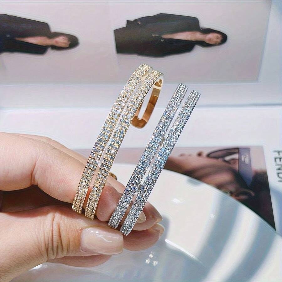 1 Set Sparkling Bangle & Ring Set, Elegant Design, Suitable For Daily Wear, Great Gift For Girlfriend - Multicolor - View 1