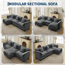 3-Seater Modular Sectional Sofa With 2 Ottomans, Corduroy Deep Seat Couch, Double Layer Cushion, Plush Backrest & Armrest Pillow, Cozy Cloud Couch For Living Room Apartment  146.5" L Modular Sectional Sofa With Ottoman, Corduroy Cloud Couch U-Shaped, Deep Seat Comfy Couch For Living Room, Movable Ottoman & Pillows  112 In U Modular Sectional Sofa, Corduroy Cloud Couch With Movable Ottoman & Throw Pillows, Modern L/U-Shaped Sofa, Comfy Deep Seat Couch For Living Rooms, Offices, Bedroom And Apartment - Xám - 112" - Hình chữ U 3 chỗ ngồi - Xem 2