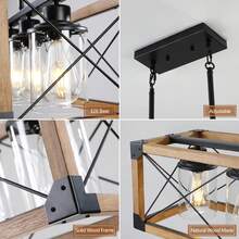 32'' Chandelier Fixtures LED Pendant Light Rectangle Oak 5 Lights Farmhouse(Local Delivery) - trắng - Xem 10
