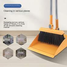 A Set Of Long-Handled Rotating Broom And Dustpan With Comb Teeth, Suitable For Home, Kitchen, And Office Cleaning. - Orange - View 4