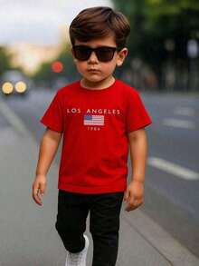 Camiseta top   Básica Infantil Juvenil Menino 100% Algodão Tecido Premium Varias cores Estampado Los Angeles - Vermelho - Visão 2