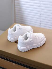 1 Pair Kids Casual Sneakers, Autumn New Girls Soft Sole White Shoes, Toddler Fashion Non-Slip Hook And Loop Flat Shoes, Girls Daily Outdoor Tennis Shoes - White - View 7