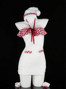 1pc New Year Charming Holiday Uniform Sexy Outfit, Furry Plaid Dress With Halter, Slim Fit Bodycon Dress + Hat + Accessories Set, Suitable For Nightclub, Party, Cosplay, Photo Shoot, Holiday Attire - Multicolor - View 7