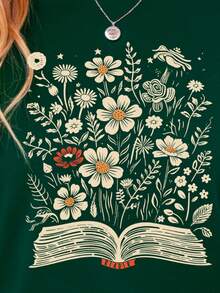 Camiseta de manga corta con estampado floral versátil Howell, camiseta casual con encantador estampado de flores de cuello redondo para mujer, top de verano para dama - Multicolor - Ver 5