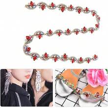 TOPINCN - Cadena de diamantes de imitación con forma de flor y diamantes de imitación para novia, con abalorio y adornos de diamantes de imitación para ropa, collar, decoración de orejas - 1 rojo - Ver 8