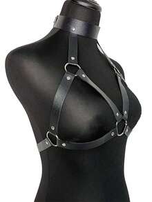 Strap Leather Bra Harness Sexy Chest Leather Belt Valentine's Day Gift Date Outfit Women's Sexy Accessories - 黑色 - 查看 9