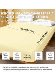 1pc Solid Color Fitted Sheet - 100% Polyester, Soft Yellow, 9.84 Inch/25cm Deep Pocket - Hypoallergenic, Machine Washable, Suitable For Dorm And Guest Room (Pillowcase Not Included), Bedding, Dorm, Vibrant Color, Oeko-Tex Certified, Light Yellow - Light Yellow - View 6