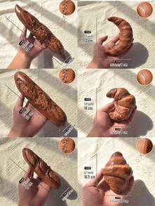 1 pièce/Lot de 3 pièces, Pain au chocolat réaliste, Croissant, Gaufre, Série de bagels, Pain sodé européen en PU, Baguette française, Pâtisserie, Sac à toast, Fournitures pour fête de vacances, Accessoires de photographie de pain réaliste - Pain au chocolat - Voir 9