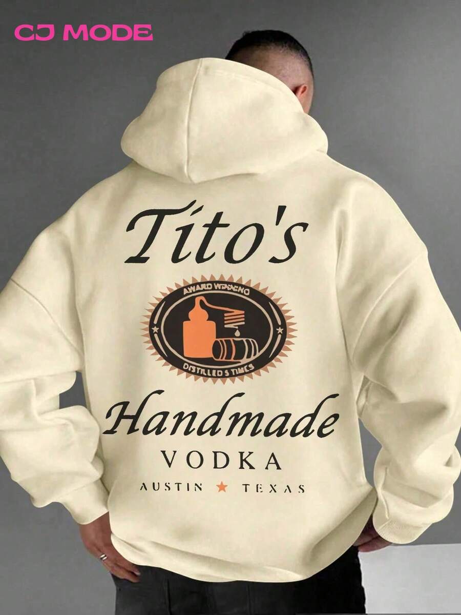 Tito's Handmade Vodka Austin Texas Back Hoodie,250g Polyester Fiber,Fall Clothes Men,Hoodie For Men,Oversized Hoodie,Sudaderas Para Hombre,Graphic Hoodie - 杏色 - 查看 1