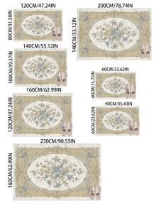 1pc French Luxury Carpet, Beige & Blue Floral Pattern, Elegant & Refined, Multiple Sizes Available, Soft & Skin-Friendly Material, Housewarming Gift, Kitchen Carpet, Doormat, Small Rug, Carpet, Home Decor - Multicolor - View 3
