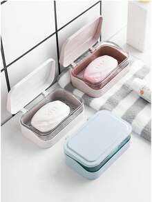 1pc Dual Layer Soap Dish, Creative Drain Soap Holder, Bathroom Shower Travel Soap Box, Minimalist Transparent Storage