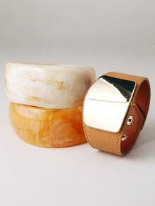 Bộ 3 vòng tay hình học phóng đại, vòng tay da đính đá sang trọng, phù hợp đeo hàng ngày, dự tiệc, đi nghỉ, phong cách Boho - Vòng tay hình học bản rộng - Xem 2