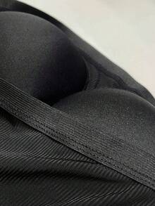 Áo lót nữ màu đen trơn, chất liệu gân, có đệm mút bên trong, dáng ôm, không tay, kiểu dáng thường ngày mới cho mùa xuân/hè. - màu đen - Xem 2