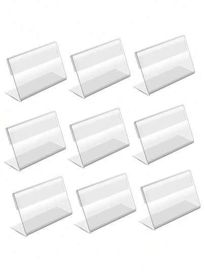 1/3/5/10个装亚克力迷你斜角L型展示架，塑料价格标签名片夹，亚克力名片夹，透明塑料桌面名片展示架，迷你透明亚克力标牌架，适用于婚礼、派对、姓名/座位卡展示，情人节、情人节婚礼、生日、婚礼装饰、派对、毕业典礼、返校季等场合。