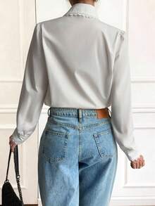 Sonniges, mädchenhaftes Herbst Damen Weihnachts Lässig Straßen Pendler Koreanischer Stil Loose Einfarbig Langarm Baumwolle Weiß Hemd