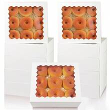 6pcs/Set 8"X8"X2.5" & 10"X10"X2.5" White Pie/Cookie/Donut/Cake Boxes With Window, Suitable For Parties And Various Occasions - Multicolor - View 1