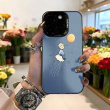 Funda para telefono con diseño de dibujos animados azul claro con personaje sentado en nube y luna estrellas para mujer elegante uso diario y citas Aplicable a los teléfonos de la serie Apple y Galaxy - Blanco - Ver 3
