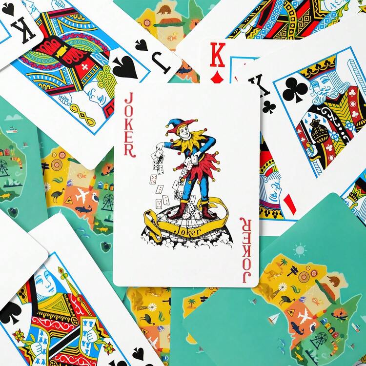 YFOPEN 澳洲地圖海洋風撲克牌，融合澳洲地理輪廓與海洋元素，獨特設計，適合旅行紀念品、地理愛好者收藏及趣味桌上遊戲 - 彩色 - 查看 3