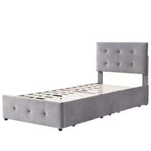 Upholstered Bed 90 X 200 Cm, Slatted Bed With Headboard And Two Drawers, Soft Velvet Fabric, Beige Single Bed, Children's Bed, Junior Bed, Guest Bed (Without Mattress) - Grey - View 8