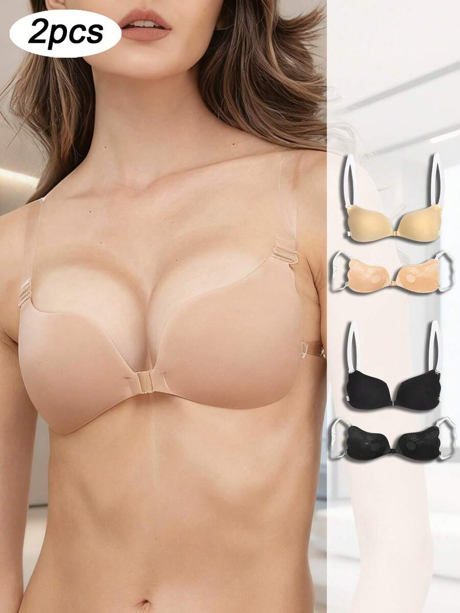 1/2-Pack Invisible Wedding Bra, Deep V Push-Up Transparent Shoulder Strap Backless Design, Strong Adhesive Breathable Holes, Ultra-Thin Seamless Silicone Material, Suitable For Bridal Wedding Dresses, Party Dresses, Backless Dresses, Off-Shoulder Dresses, Strapless Dresses, Prom Dresses, Evening Dresses, Etc. Comfortable And Skin-Friendly, Reusable, Invisible Lifting Without Leaving Any Marks, Seamless Edge Design, Lightweight And Breathable, Suitable For Everyday Wear, And Also Suitable For Special Occasions Such As Weddings, Bridal Parties, Balls, Banquets, Holiday Essentials, And Travel Essentials. Strong Adhesion Ensures It Stays In Place All Day, Lifts And Enhances The Bust Line, And Seamlessly Fits Wedding Dresses, Backless Tops, And Off-The-Shoulder Dresses. - Nhiều màu - Xem 1