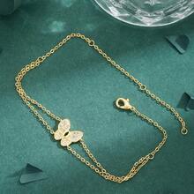 1件高品质欧美立方氧化锆铜18K镀层蝴蝶星空奢华手链，女士礼物，日常佩戴 - 金黃色 - 查看 4