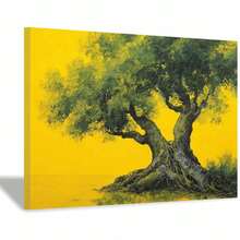 [2D Flat] 1Pc Framed Ready To Hang, Retro Graffiti Tree Tree Of Life Scenery Canvas Wall Art, Modern Abstract Yellow & Green Tree Posters Painting Pictures Wrapped Framed Print, Home Decor Living Room Dining Room Wall Decor For Bold Homeowners, Impressionistic Style - 金色 - 查看 1