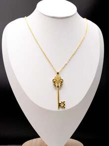1 pieza Nuevo collar con colgante de llave minimalista y hueco de moda - Dorado - Ver 1