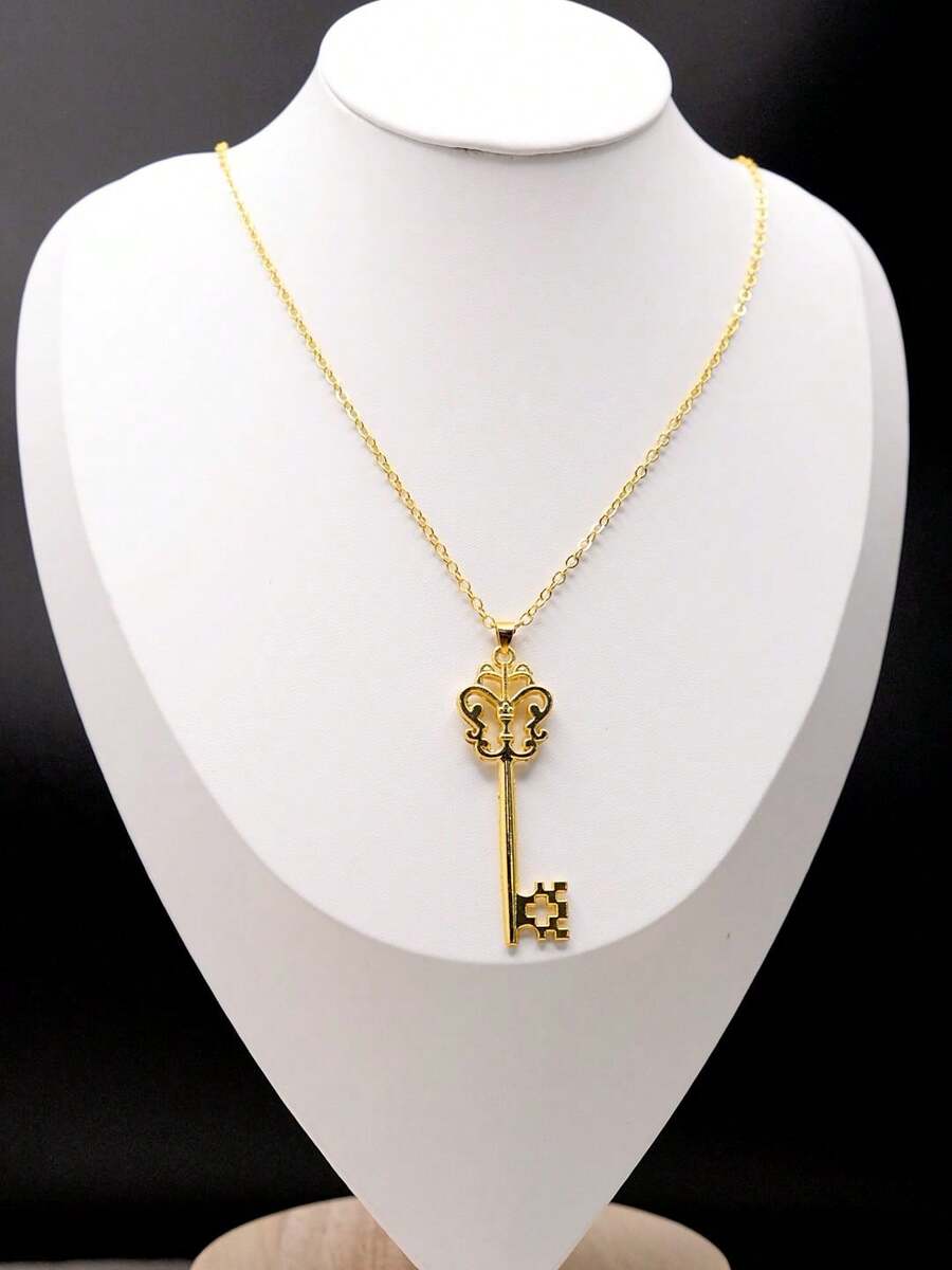 1 pieza Nuevo collar con colgante de llave minimalista y hueco de moda - Dorado - Ver 1