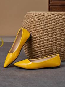 Zapatos planos de mujer con puntera puntiaguda, de patchwork y sin cordones, calzado casual y versátil de alta gama, adecuado para otoño y todas las estaciones, color morado - Amarillo - Ver 5