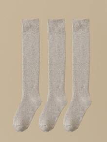 1/3 Pairs Solid Color Thick Thermal Lined Knee High Socks, Warm For Matching With JK Skirt, Y2k, Cozy