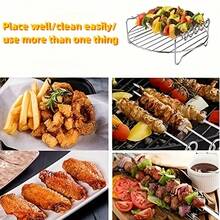 1 pezzo Griglia in acciaio inossidabile per friggitrice ad aria con spiedini, accessorio rettangolare per friggitrice ad aria adatto per cottura, arrostimento, forno e lavastoviglie, barbecue all'aperto, griglia quadrata per friggitrice ad aria, supporto in acciaio al carbonio per grigliare - - - Visualizzare 6