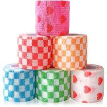 6 Pack 2 Inch X 5 Yards Checkered And Heart Print Pet Vet Wrap For Dogs Cats Horses Non-Woven Self-Adhesive Cohesive Bandage Rolls For Wound Care Ankle Sprains Swelling First Aid Protection - Red and White - View 2