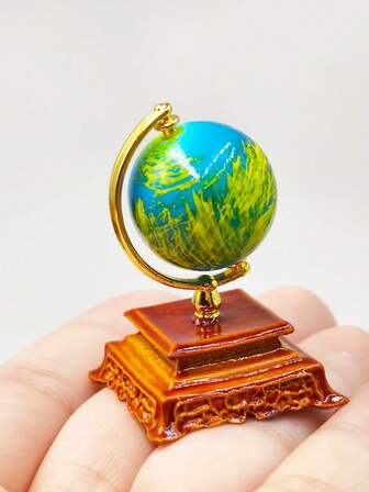 1pc 1:12 Scale Mini Metal Antique Blue Globe, Suitable For Dollhouse Furniture Decor, Toy Room Decoration