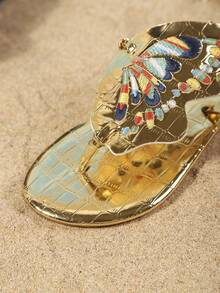 Girls' Fashion Slippers, New Summer Design With Embroidered Butterfly, Stylish, Generous, Lightweight And Flat - Gold - View 4