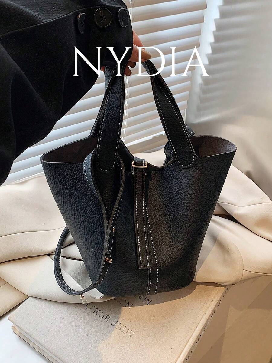 Túi xách nữ kiểu dáng vintage mới, màu trơn, đa năng, kiểu dáng thu đông, phù hợp cho đi làm, hẹn hò hàng ngày và công sở, túi xách thời trang, có thể đeo chéo. - màu đen - Xem 1