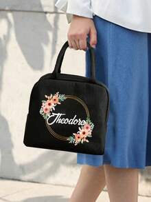 个性化保温午餐包，花环图案，可定制姓名，保温午餐手提包，男女通用，保温手提午餐盒，学生保温午餐包，保温，手提，收纳，野餐包，冷藏，轻便，大容量，时尚，生日礼物，教师礼物，圣诞礼物，旅行必备，通勤上班，日常使用，返校礼物，适合学校和工作场所 - 彩色 - 查看 3