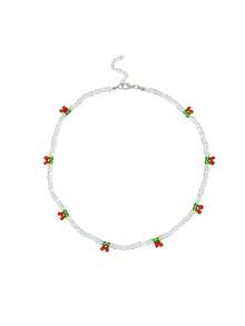 Collar de cuentas de arroz hechas a mano con diseño de cereza, cadena de collar premium dulce y delicada para uso diario y fiestas - Unitalla - Ver 6