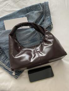 1个绗缝按扣PU纯色复古软皮饺子肩包，时尚拼接腋下包，新月形油蜡皮大容量通勤休闲手提包，适合办公、商务、约会、购物、旅行，可作为礼物送给女友或闺蜜，适合女性日常使用。 - 咖啡 - 查看 9